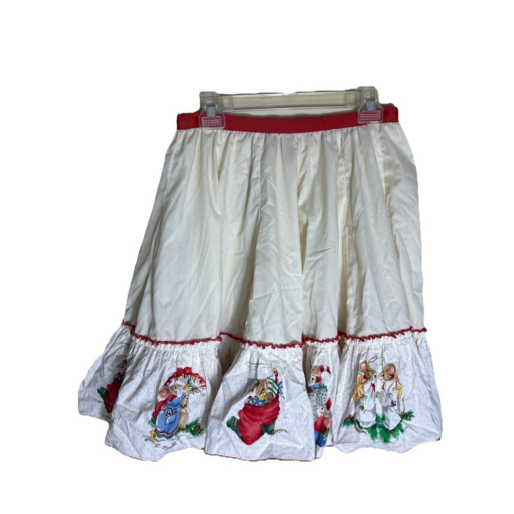 Super Cute Vintage Women's Ruffle Christmas Skirt With Little‎ Christmas Mice